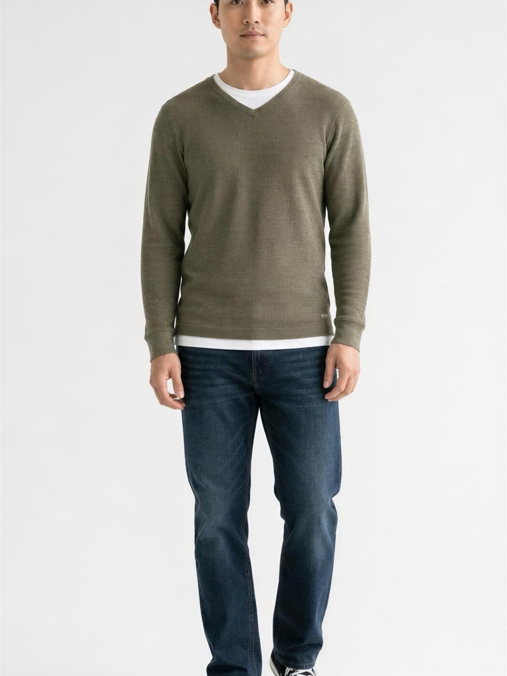 Men's V-Neck Sweater in Olive Green - Everyday Essential